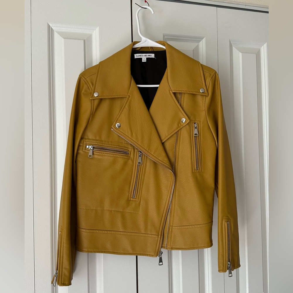 Elizabeth and James Kohl's Women's Faux Leather Moto Jacket Mustard Size S
